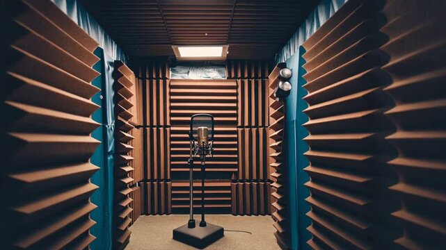 Soundproof Recording Studio Design Acoustic Panels and Microphone for Optimal Music Production and Interior Sound Quality