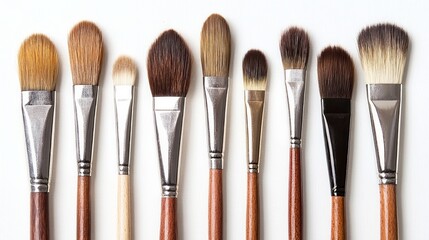 Fototapeta premium different makeup brushes, the bristles of which are made from different types of hair, showing the variety and creativity of artistic tools. on a white background