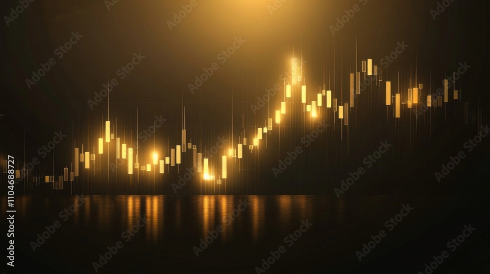 Poster Modern Abstract Stock Market Chart with Golden Glows and Reflections