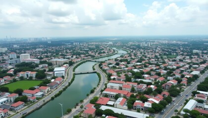 Obraz premium Large cityscape with a river flowing through it