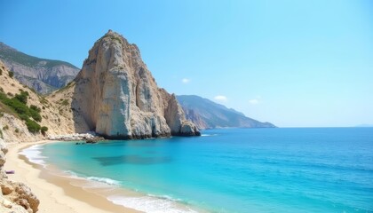 Majestic rock formation in serene turquoise sea