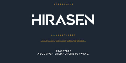 Hirasen Abstract minimal modern alphabet fonts. Typography technology vector illustration