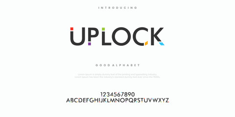 Uplock modern abstract alphabet font. Color of typography, Creative font  vector illustration.
