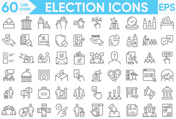 Election line icons.Politics and Election Icon collection containing editable stroke icons.Linear icon collection. Editable stroke. Vector and illustration set.