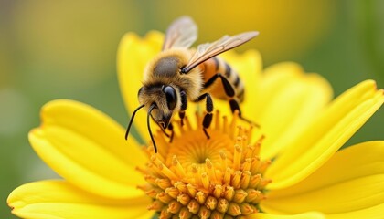 Close-up of a bee collecting nectar from a yellow flower