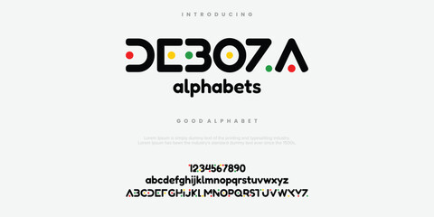 Deboza modern abstract alphabet font. Color of typography, Creative font  vector illustration.