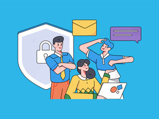 Business network security character flat vector concept operation hand drawn illustration
