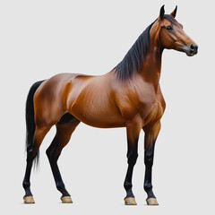 Obraz premium Majestic Brown Horse Standing Proudly in a Neutral Setting, Showcasing Its Graceful Physique and Sleek Coat in Vibrant Detail for Animal Photography Enthusiasts