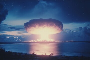dramatic explosion in the night sky with a luminous cloud formation