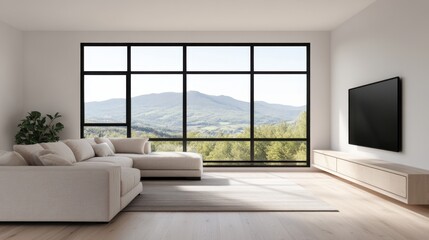 Modern Living Room with Scenic View and Large Windows