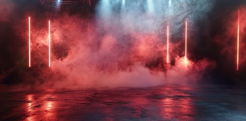 An atmospheric scene featuring a mysterious illuminated stage.