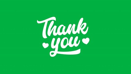 Thank You Text Animation on green screen suitable for celebration, wishes, events, message, holiday, festival. Thank You text animation, handwritten in white color. green screen footage motion graphic