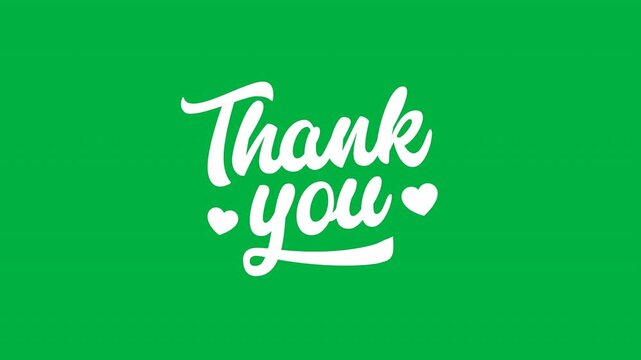 Thank You Text Animation on green screen suitable for celebration, wishes, events, message, holiday, festival. Thank You text animation, handwritten in white color. green screen footage motion graphic