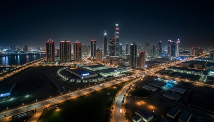 Obraz premium Bright city lights at night illuminate the urban landscape