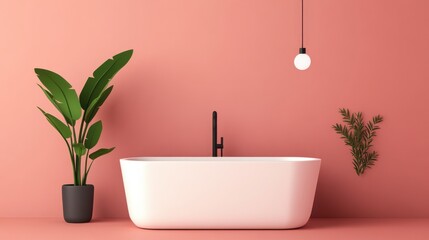 Fototapeta premium Sleek Minimalist Bathroom Design with Plants