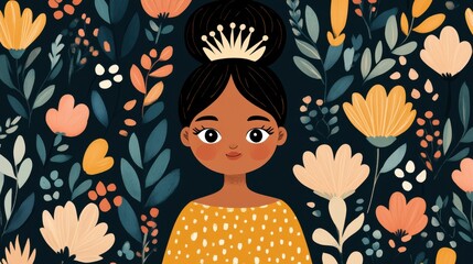 Cute Princess in Floral Garden Vector Art Design
