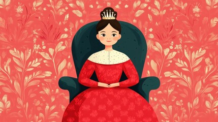 Regal Princess on a Throne in Vector Art Style