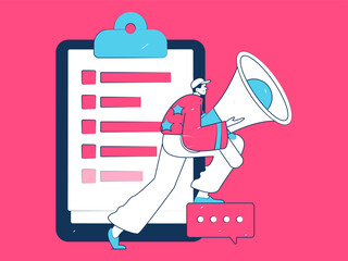 Invite friends to conduct questionnaire flat vector concept operation hand drawn illustration
