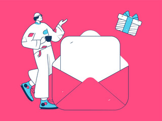 Invite friends to conduct questionnaire flat vector concept operation hand drawn illustration
