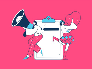 Invite friends to conduct questionnaire flat vector concept operation hand drawn illustration
