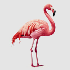 Elegant Flamingo Standing Gracefully on One Leg Against a Neutral Background, Showcasing Vibrant Pink Feathers and Long, Slender Neck