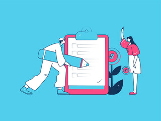 Invite friends to conduct questionnaire flat vector concept operation hand drawn illustration
