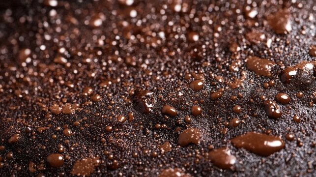 close-up of wet coffee grounds with droplets