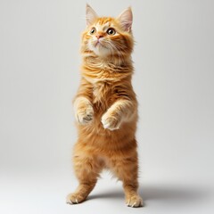 Obraz premium adorable orange kitten standing on hind legs with curious expression
