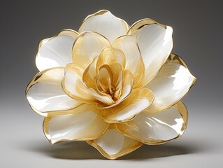 elegant decorative flower sculpture in gold and white tones