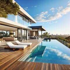 Obraz premium modern house with pool and panoramic view