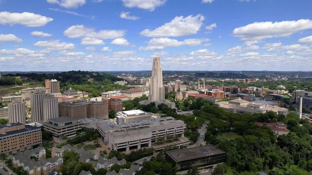 Pittsburgh cityscape skyline and University of Pittsburgh campus, established in the 18th century