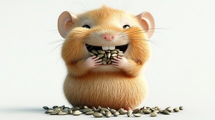 Happy Hamster Eating Sunflower Seeds