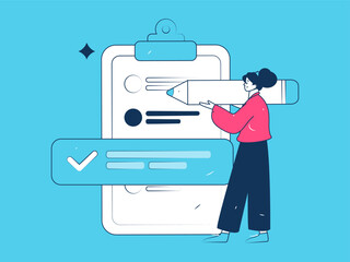 Invite friends to conduct questionnaire flat vector concept operation hand drawn illustration
