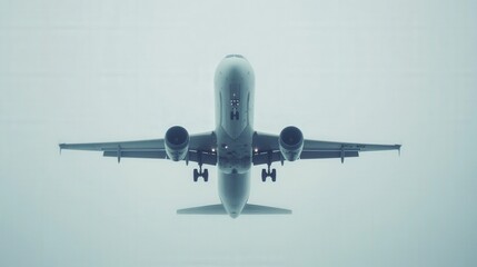 airplane flying in the sky with a clear view from below