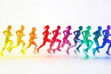 dynamic silhouettes of runners in vibrant colors showcasing movement and energy