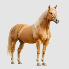Obraz premium Beautiful Palomino Horse Standing Gracefully Against a Neutral Background with High Detail Showcasing Its Glossy Coat and Strong Build Perfect for Equine Enthusiasts