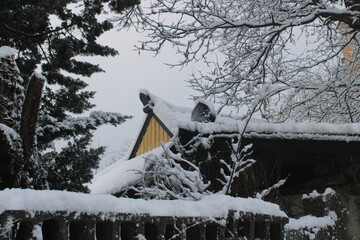 Snow covered Korean hanok house in winter