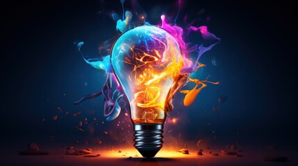 creative light bulb with colorful splashes representing innovation and ideas