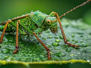 Fototapeta premium Close-up of an insect's body covered in tiny water droplets.