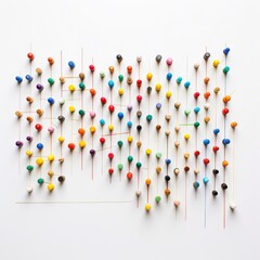 colorful push pins arranged in a creative pattern on a white background