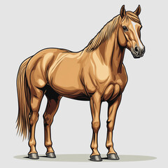 Obraz premium Majestic Brown Horse Standing Proudly in a Studio Setting, Showcasing Detailed Muscles and a Shiny Coat, Perfect for Equine Enthusiasts and Artistic Projects