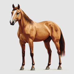 Obraz premium Detailed Illustration of a Majestic Brown Horse Standing Proudly on a Neutral Background, Showcasing Its Beautiful Coat and Strong Build for Animal-Themed Artistic Projects