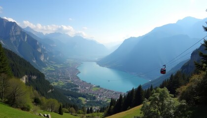  Elevated view of a serene mountain lake
