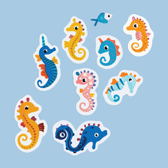 collection of cute seahorse vector stickers