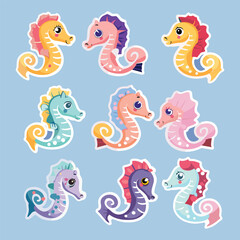 Obraz premium collection of cute seahorse vector stickers