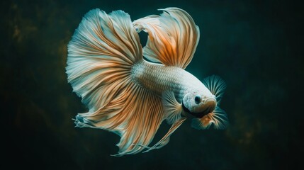 Graceful Betta Fish with Flowing Fins Swimming in Dark Water