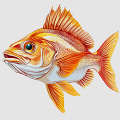 Fototapeta premium Vibrant Orange and Red Fish with Intricate Details and Lively Expression Swimming Gracefully in a Calm Environment