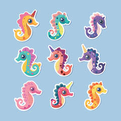 collection of cute seahorse vector stickers