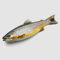 Fototapeta premium Realistic and Detailed Illustration of a Freshwater Rainbow Trout Laying on a Light Gray Background with Intricate Patterns and Colors Showcasing Nature's Beauty
