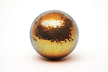 Fototapeta premium Excellent quality yellow disco ball isolated on a white backdrop. Generative Ai